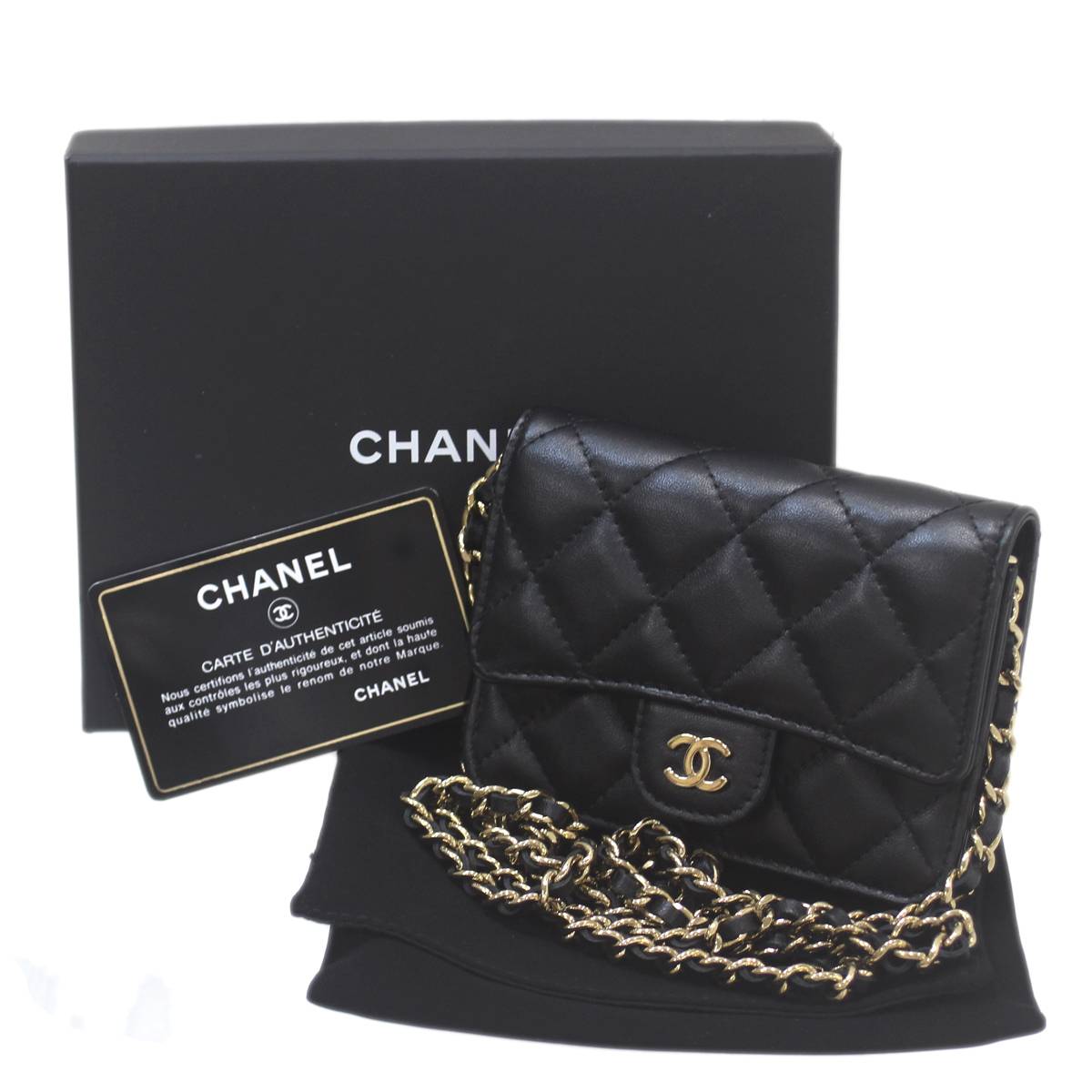 【中古】 CHANEL/シャネル チェーンウォレット マトラッセ 黒いこと 32019904 GC歌留多、保護すること袋、保護すること箱 本体消印有り IS AB位置づける