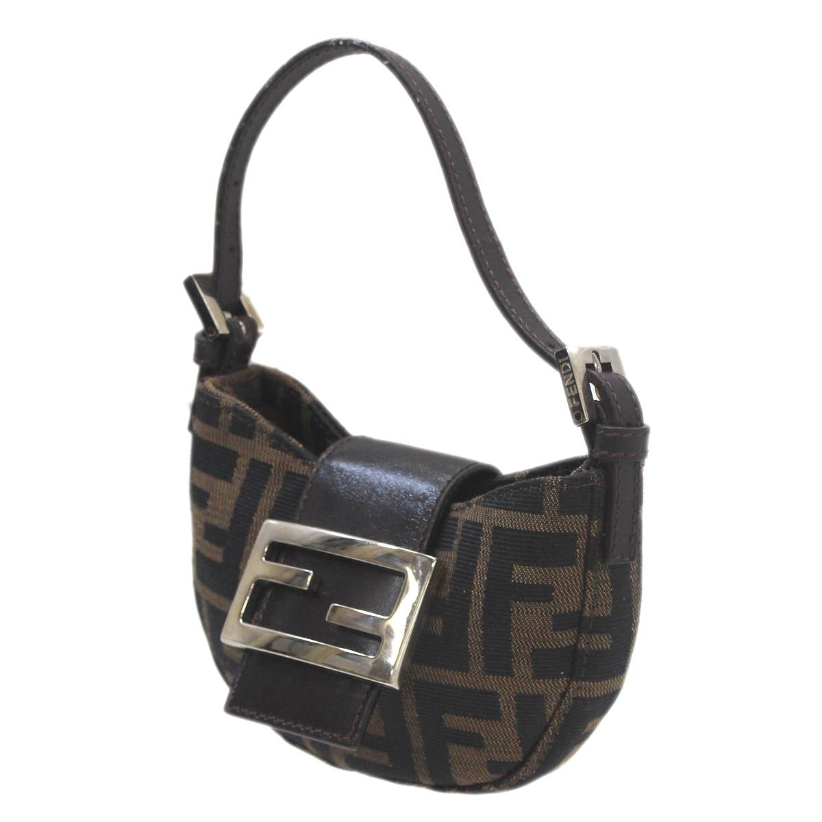 【中古】 FENDI/フェンディ ミニクロワッサン ハンドポーチ ズッカ カーキ×ブラック 2321 2613 008 保存袋 マグネット開閉式 IS Bランク