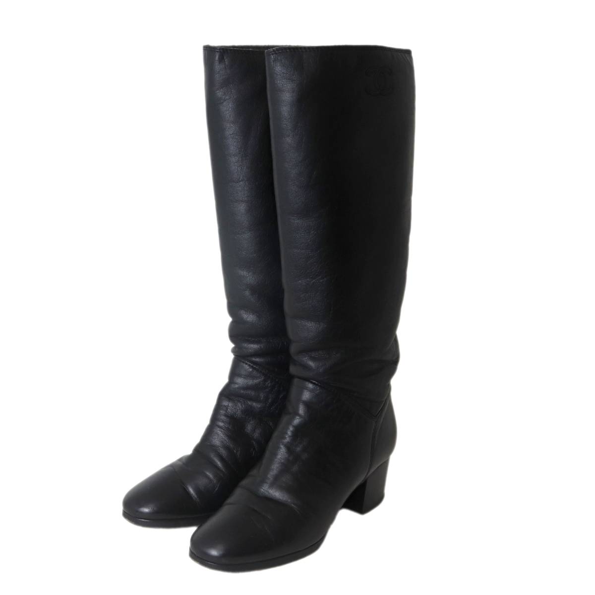 楽天市場】【緑屋質屋】シャネル ロングブーツ #38 レザーxブラック