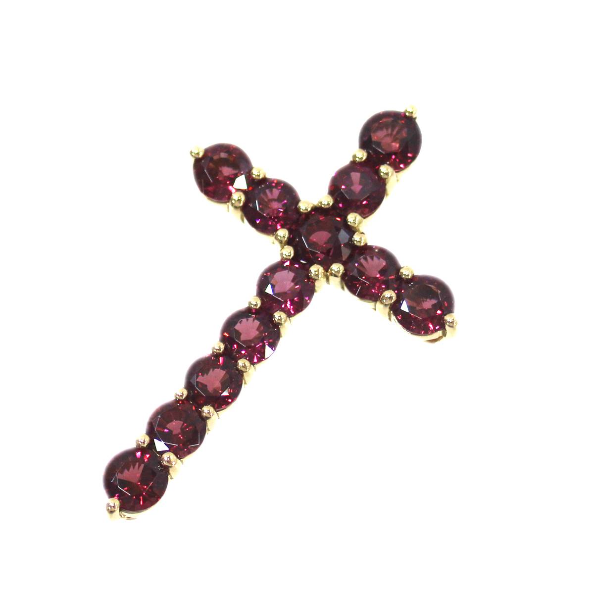 【中古】 K18 18金 ゴールド 十字架 クロス ガーネット ペンダント トップ 14.18ct 14.1ｇ KA 磨き仕上げ品 Aランク
