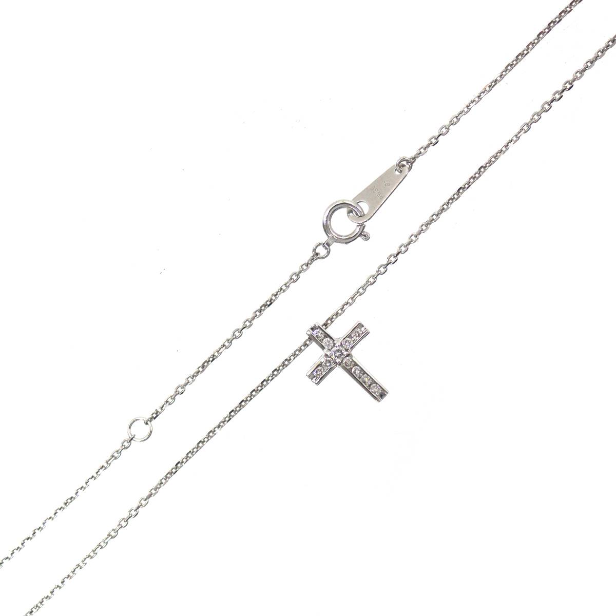 【中古】 PWG9 パラホワイトゴールド 十字架 クロス ダイヤ ペンダント ネックレス 40cm 0.16ct 3.0g KA Bランク
