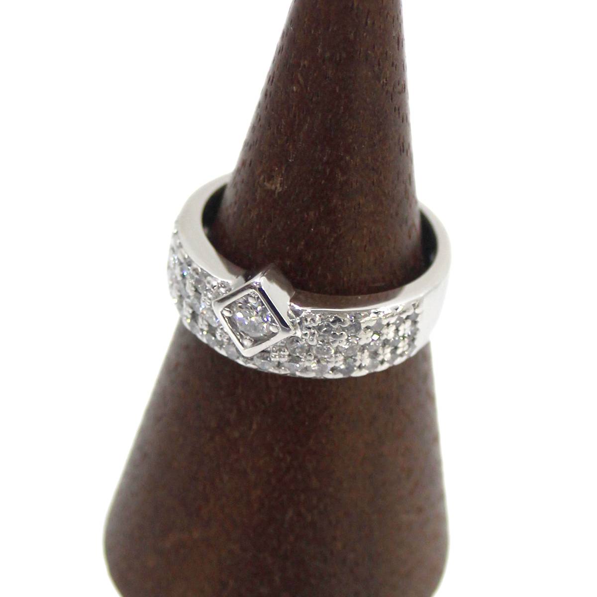 【中古】 Pt900　ダイヤモンド　デザイン リング　パヴェダイヤイヤリング ダイヤ豪華0.88ct　サイズ12号 総重量8.2ｇ　プラチナ　ジュエリー　レディース 磨き仕上げ品 KS-nt ランクA