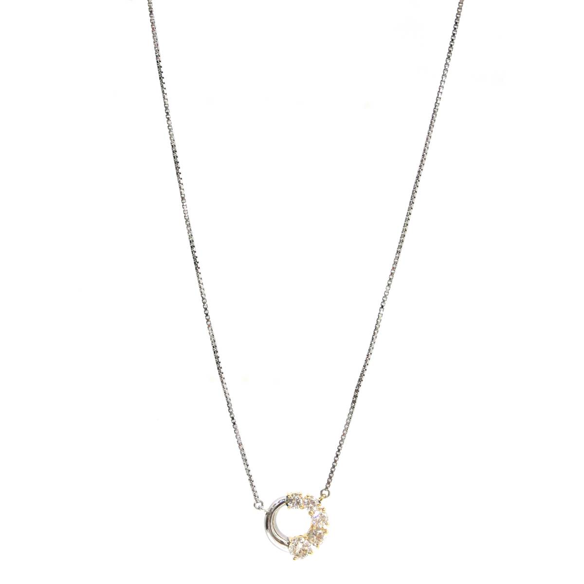 【中古】Pt850/K18　天然ダイヤモンドトップ付ネックレス　ダイヤ豪華1.04ct　ラウンドトップ　5P　総重量6.4g　全長42ｃｍ　レディース　プラチナ　18金　750　Pt850 ベネチアンチェーン　ネックレス　磨き仕上げ品 KS-nt ランクA