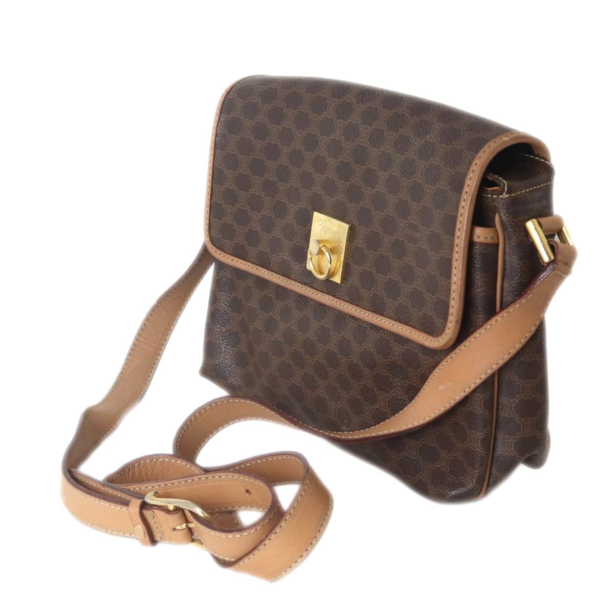 【中古】 Celine / セリーヌ ショルダーバッグ マカダム 赤銅色 M14 PVC、なめし革 NO  B序列付ける