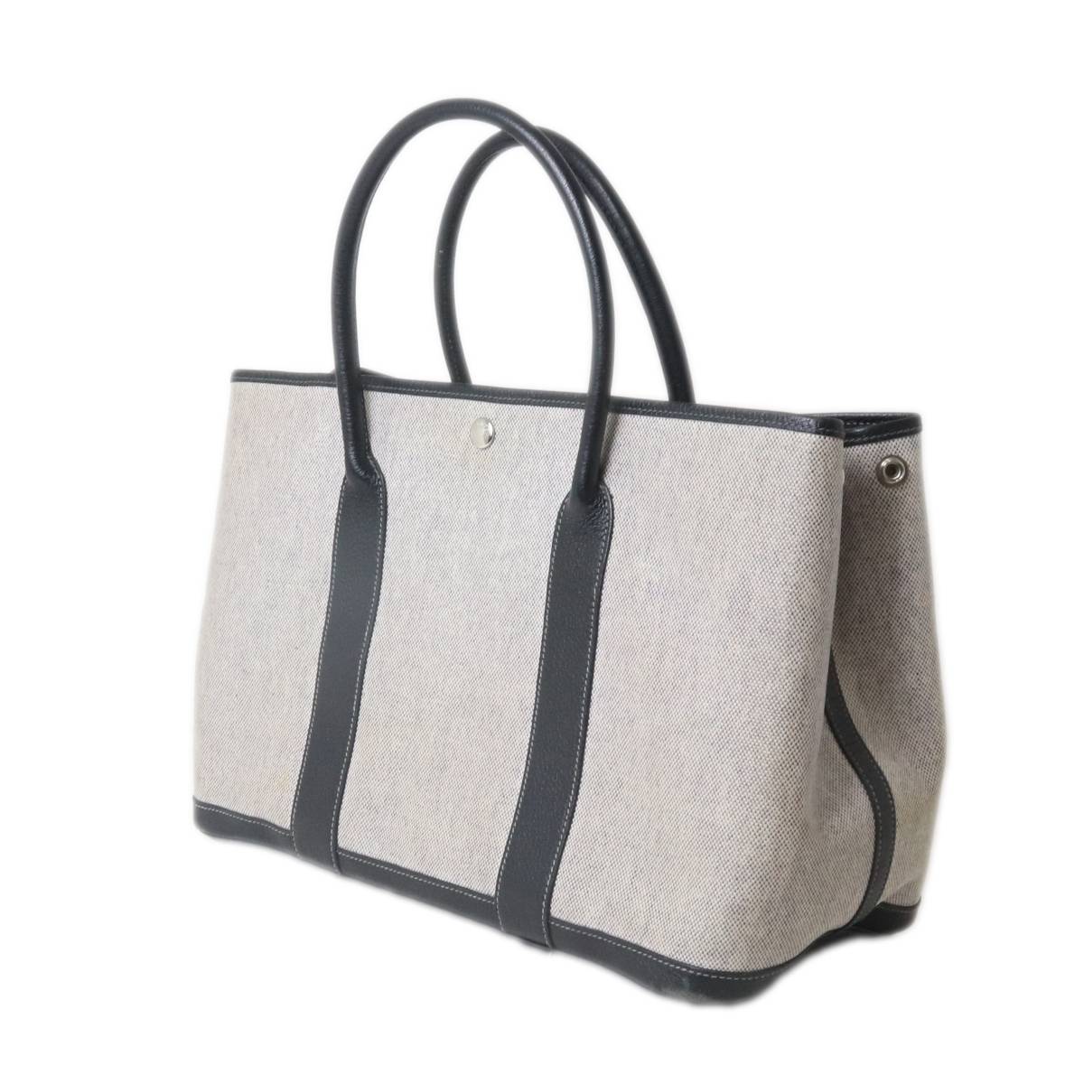 【中古】 HERMES / エルメス ガーデンパーティーPM初期型 トートバッグ トワルアッシュ・レザー グレー NO Bランク