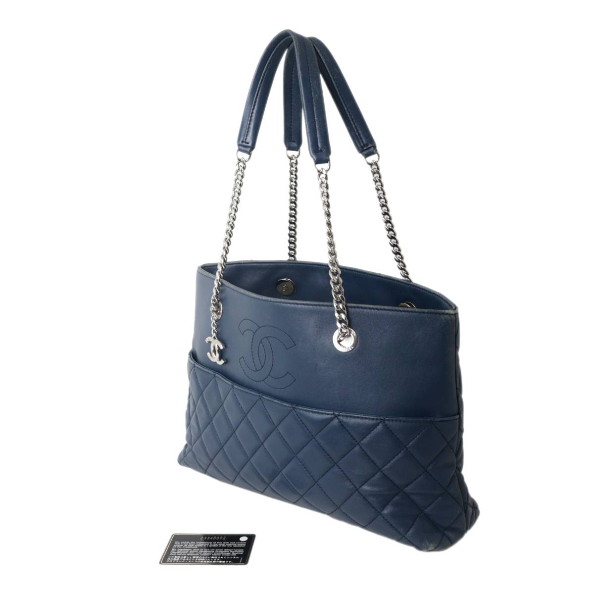 【中古】 CHANEL/シャネル チェーントート 肩掛けショルダーバッグ ラムスキン ブルー マトラッセ 23345692 NO BCランク｜ブランドショップ　リバース