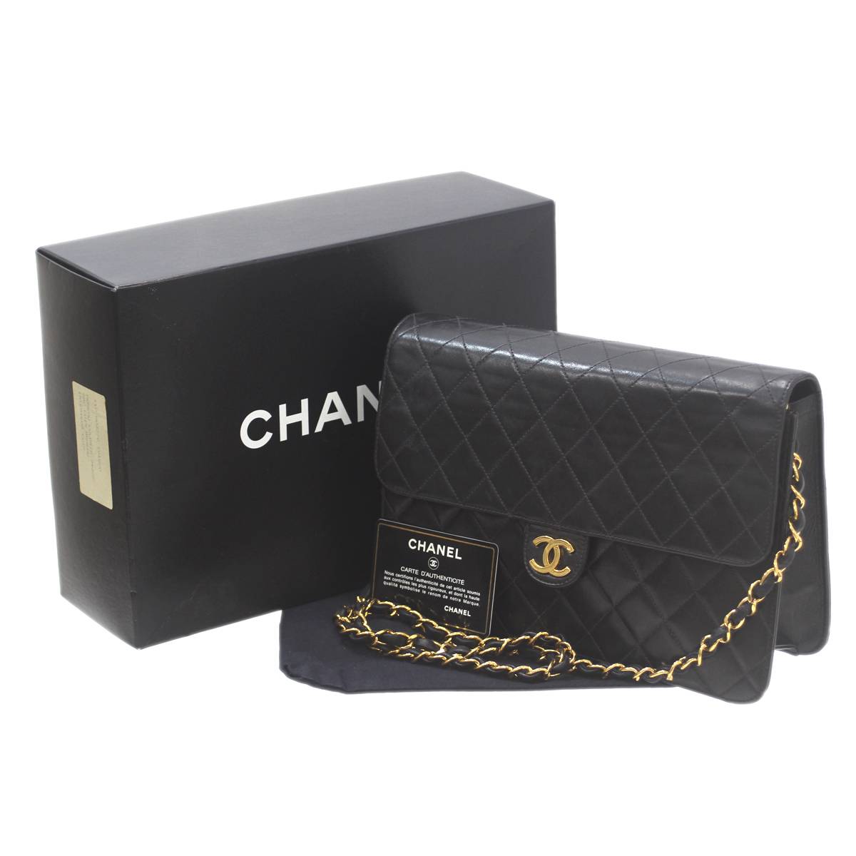 【中古】 CHANEL/シャネル チェーンショルダー マトラッセ ブラック ラムスキン 5186041 NO Bランク