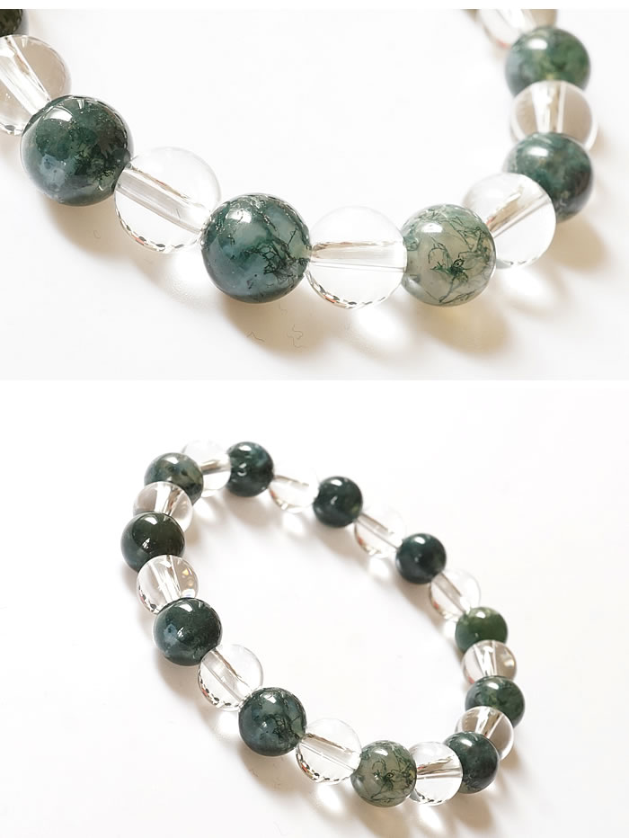 超歓迎された モスアゲート×水晶AAA 8mm ブレスレット 天然石 パワーストーン 苔瑪瑙 moss agate めのう クリスタルクォーツ  newschoolhistories.org