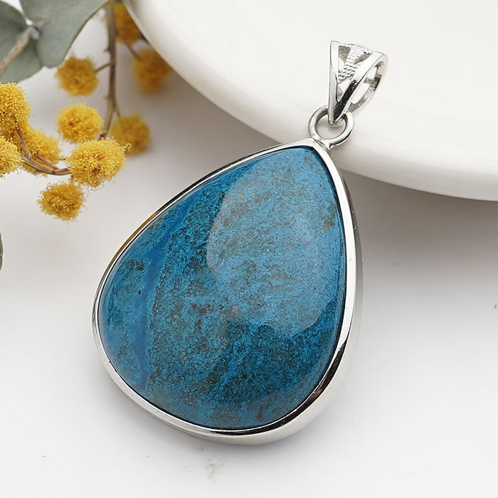 ブルークリソコラ ペンダントトップ ネックレス 天然石 パワーストーン クリソコラ Chrysocolla Silver925