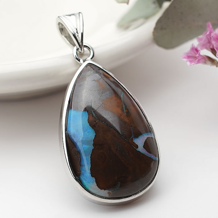 オパール ペンダントトップ シルバー925 silver925 天然石 エチオピアオパールペンダントトップ（シルバー925・オーバル