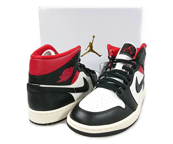 NIKE ナイキ 品番 BQ6472-061 WMNS AIR JORDAN 1 MID エアジョーダン シューズ 白×黒×赤 サイズUS8.5\u003d25.5cm 正規品 / 30149【中古】