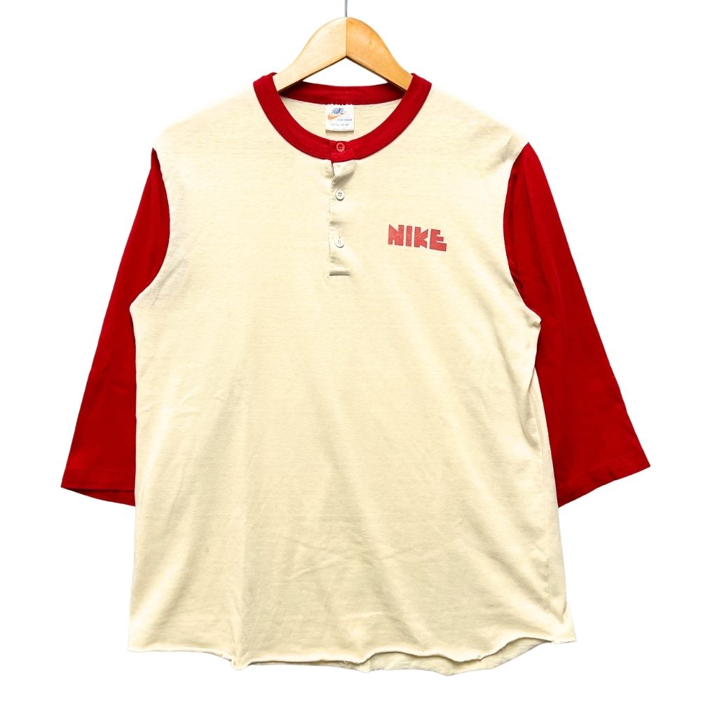 NIKE ナイキ ヴィンテージ 染み込み ゴツナイキ ベースボールシャツ ベージュ サイズL 正規品 / 54625【中古】｜STONE RIVER