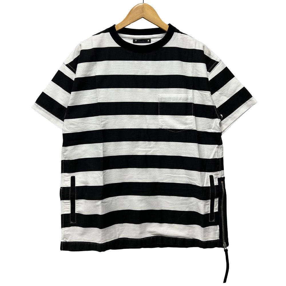 MINEDENIM マインデニム 2008-4002-07-022 左裾ジップ付き ボーダー 半袖Ｔシャツ ブラック サイズ 2 正規品 / 54875【中古】