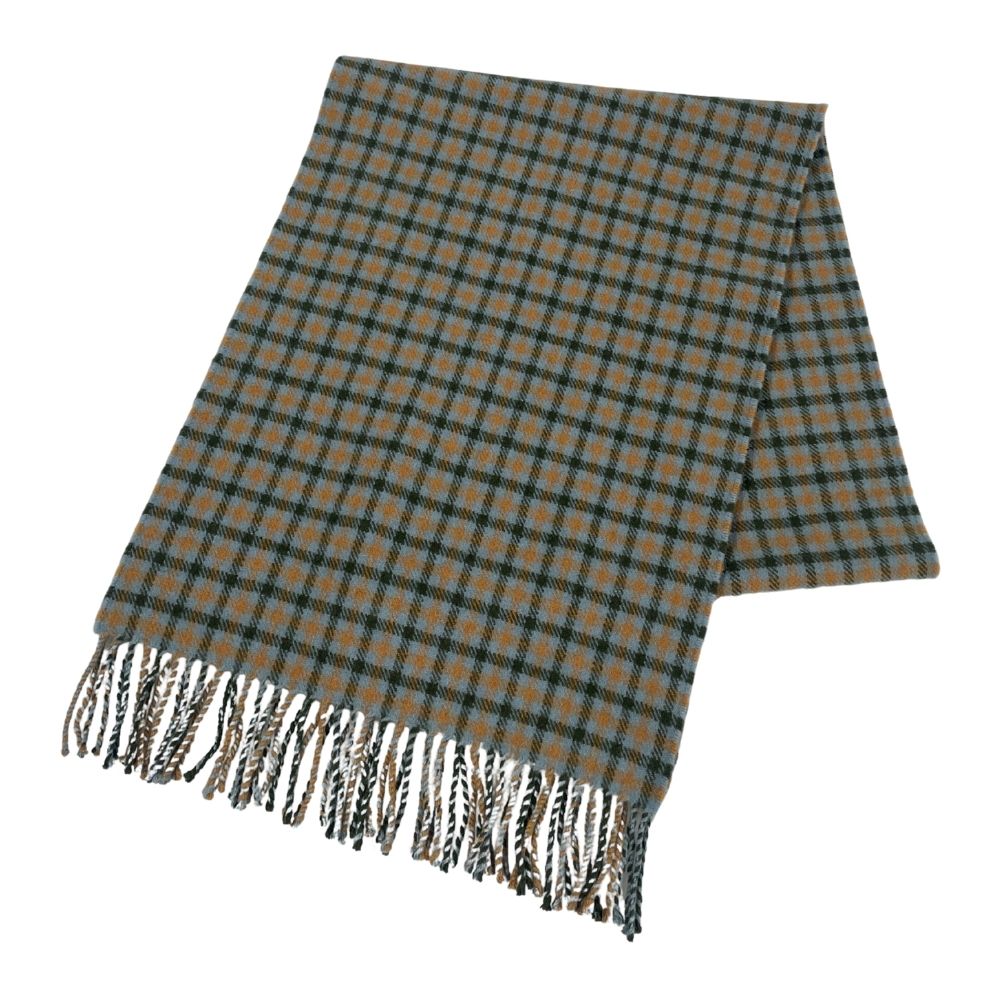 Johnstons of Elgin ジョンストンズ オブ エル鵞鳥 カシミヤ100% 照合のしるし柄 えり巻き 青×オレンジ色 置き目品 / 33252【中古】