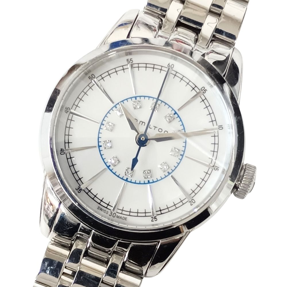 【不動く品】HAMILTON ハミルトン H403110 レイルロード 12P金剛石 石英 レディース ウオッチ 定め事品 / C618【中古】