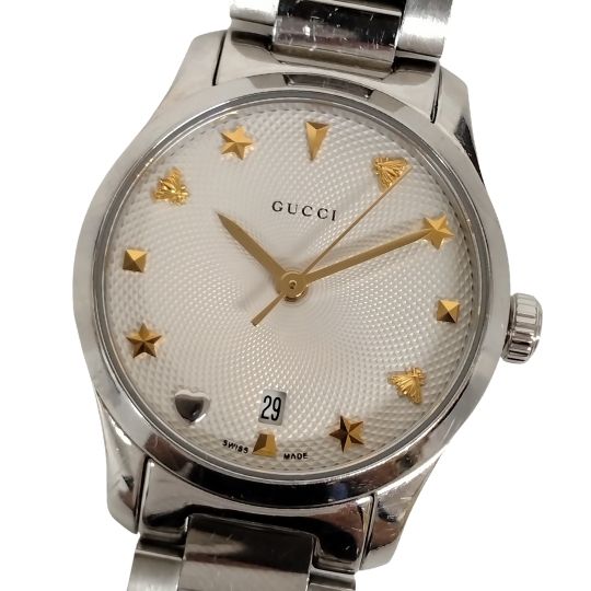 【不動く品】GUCCI グッチ 126.5 Gひと休み受け答え デイト 石英 レディース ウオッチ しろがね色 定め事品 / C714【中古】