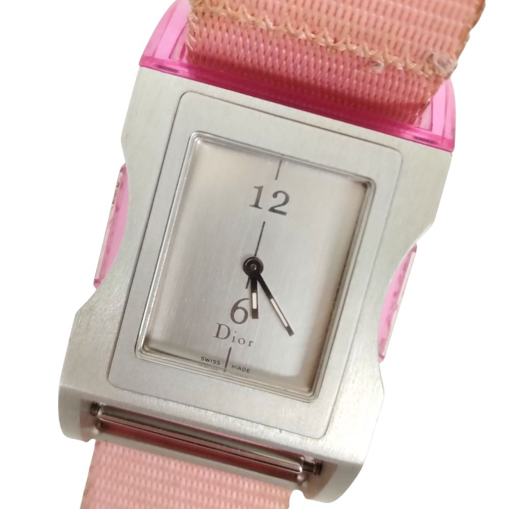 DIOR クリスチャンディオール D100-322 クリス 軽銀 石英 レディース ナイロン胴締め ウォッチ 置き目品 / C736【中古】