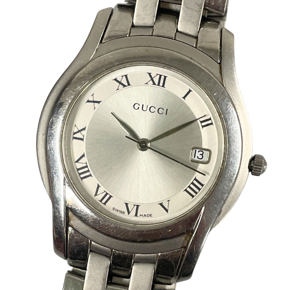 GUCCI グッチ 5500M G社会階級 しろがね色文字記号盤 デイト 石英 メンズ ウオッチ 置き目品 / C745【中古】