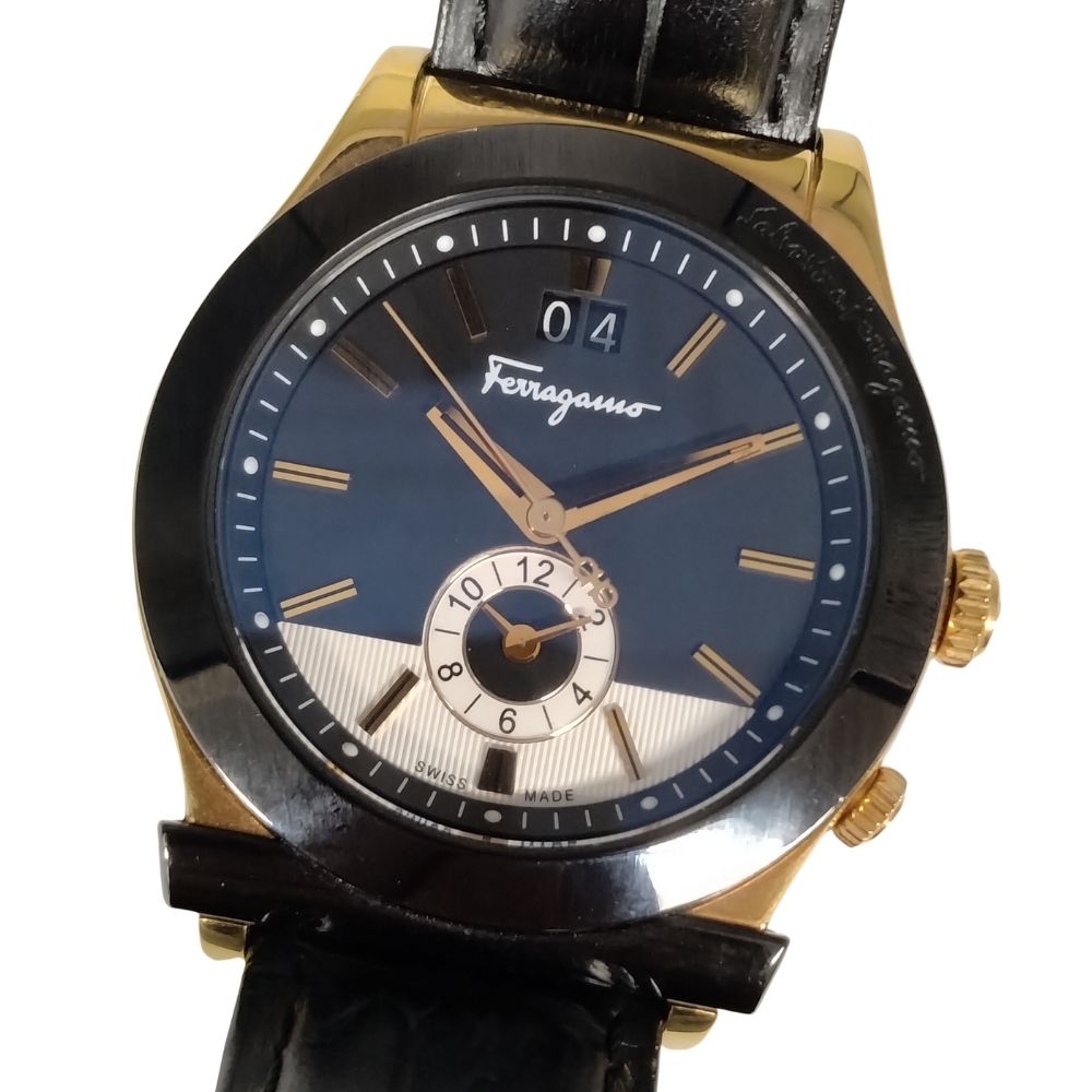 SALVATORE FERRAGAMO サルヴァトーレフェラガモ QZ ウオッチ 黒いこと ゴールド 定め事品 / C827【中古】
