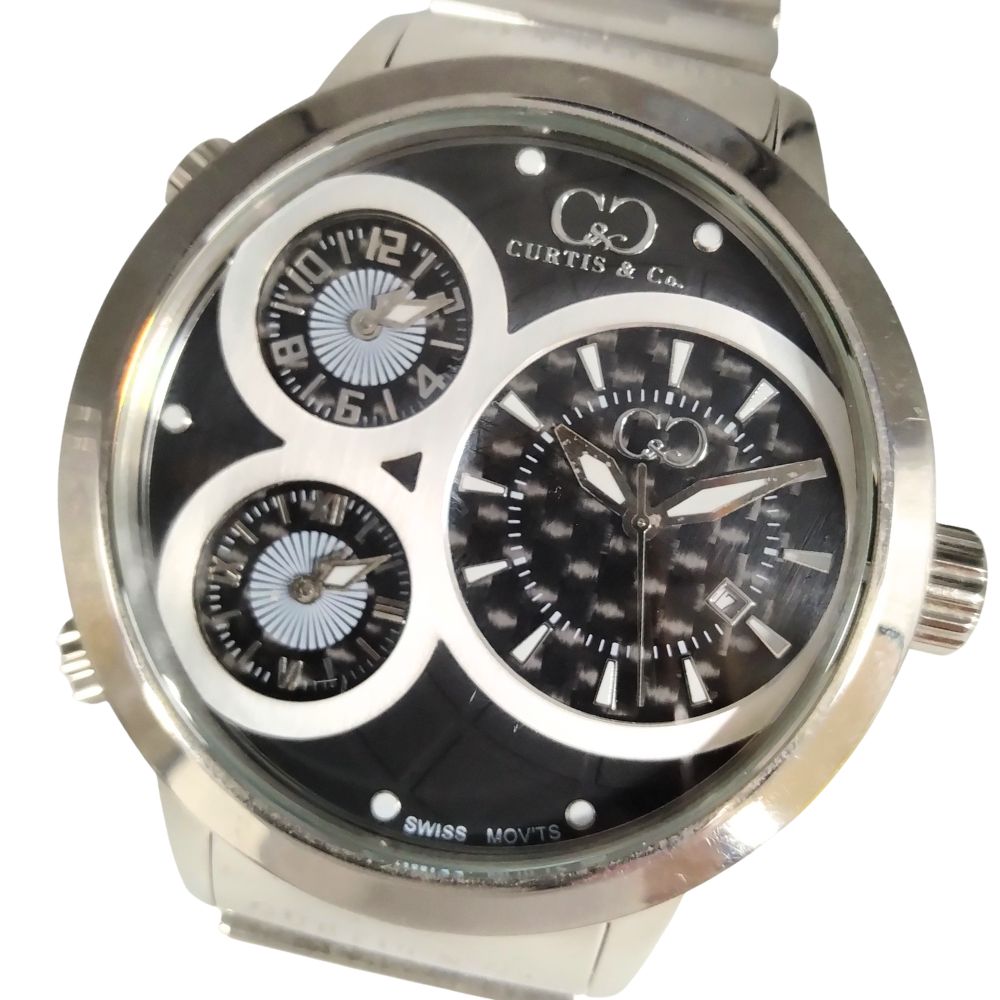 CURTIS& CO. カーティス SUW50BK-S ビッグタイムワールド 4タイムゾーン 限定 015/999 クォーツ ステンレス メンズ 腕時計 正規品 / C858【中古】｜STONE RIVER