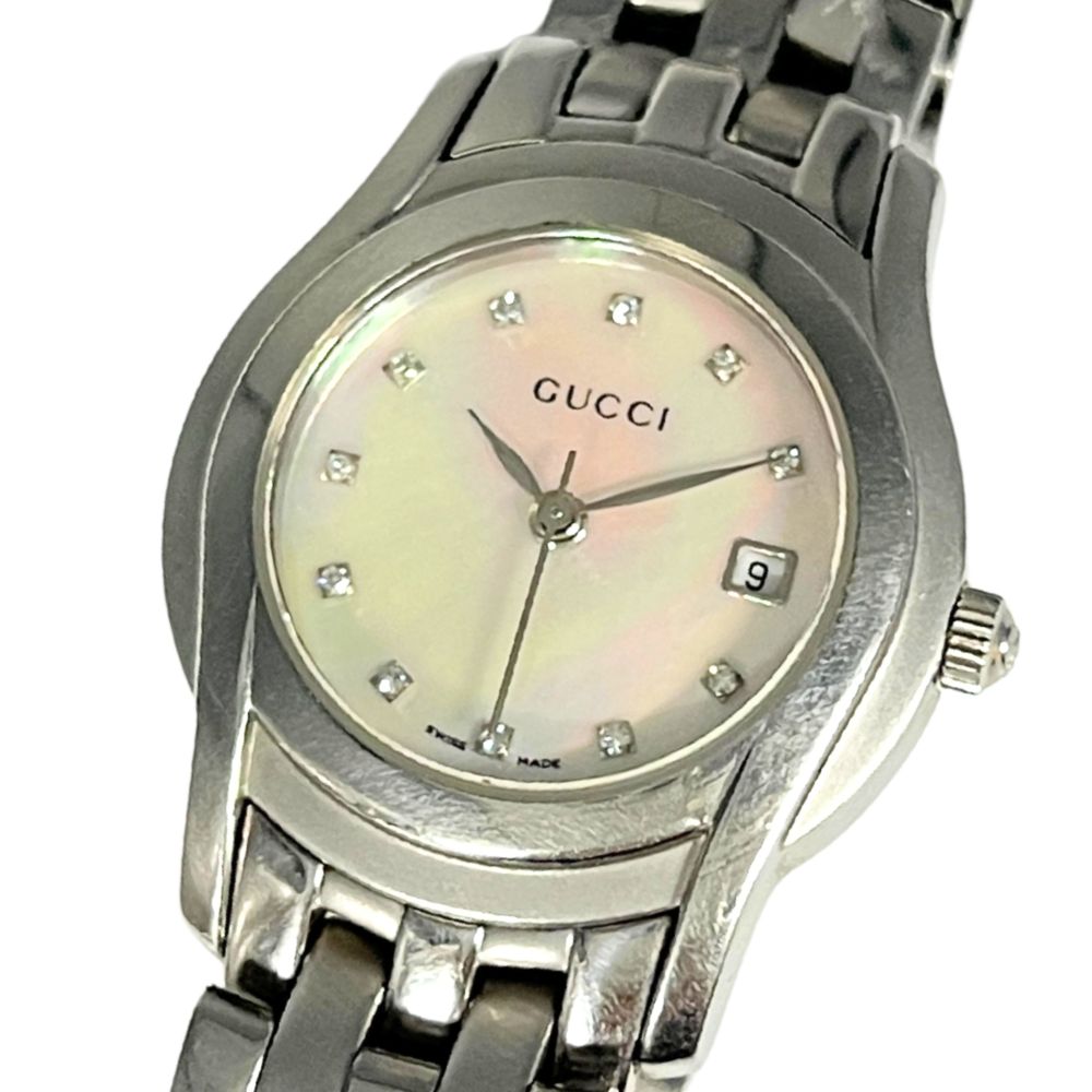 GUCCI グッチ 5500L 11P金剛石 甲殻文字記号盤 石英 ウオッチ しろがね色 定め事品 / C954【中古】