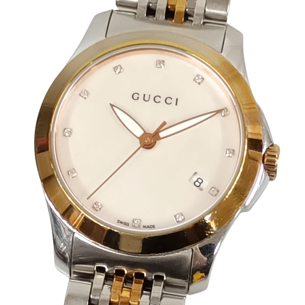 【独居室残量少】GUCCI グッチ 126.5 Gひと休み受け答え デイト 12P 金剛石 甲殻文字記号盤 石英 レディース ウオッチ 定め事品 / C1054【中古】