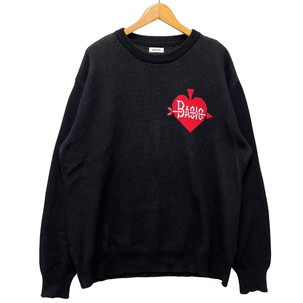 BASICKS ベイシックス STUDIOUS 別注 HEART KNIT 編み物 ティーシャツ 黒いこと 大いさ L 定まり品 / 55279【中古】