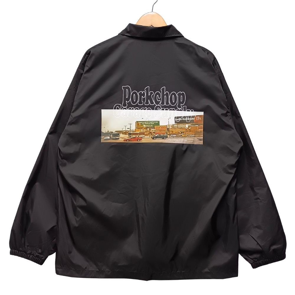 PORKCHOP GARAGE SUPPLY ポークチョップ 80s CALIF COACH JKT プリント ナイロンコーチジャケット ブラック サイズ XL 正規品 / 55333【中古】｜STONE RIVER