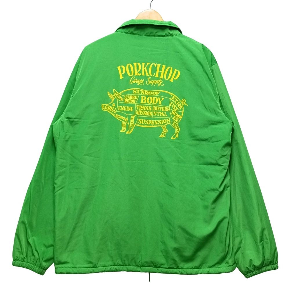 PORKCHOP GARAGE SUPPLY ポークチョップ ワッペン プリント 裏地ボア ナイロン コーチジャケット グリーン サイズ XL 正規品 / 55330【中古】｜STONE RIVER