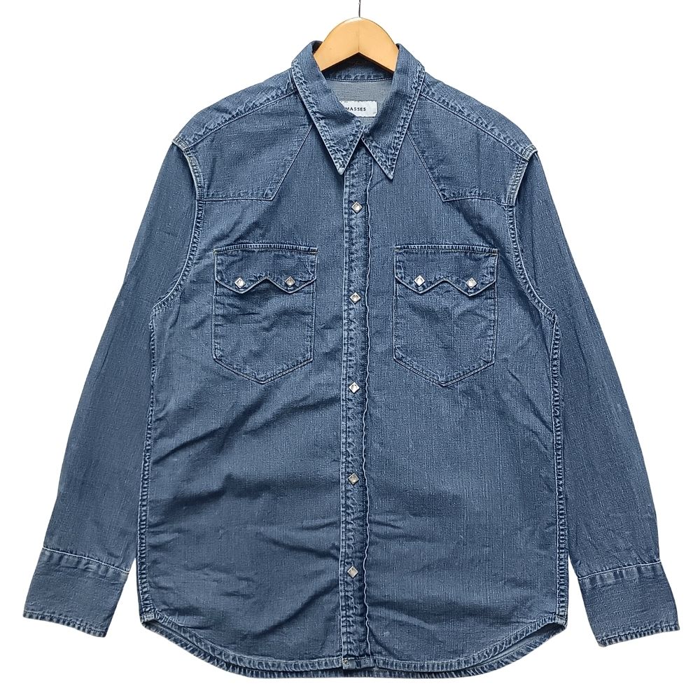 MASSES マシス DENIM SHIRT H.WASH デニムシャツ 長袖 インディゴ サイズ M 正規品 / 55506【中古】｜STONE RIVER