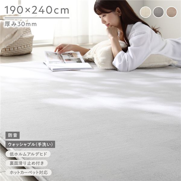 もっちり 防音 ラグ 約190×240cm ライトグレー ウレタン フランネル 滑り止め加工 手洗いOK ホットカーペット 床暖房対応 絨毯 肌触り ラグマット 絨毯 フロアマット ラグカーペット 敷物 リビング