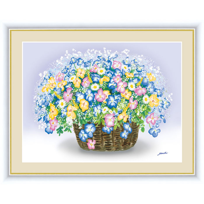 高価値 額入り 額絵 額付き 壁掛け 美術品 インテリア アート 絵画 おしゃれ 玄関 絵 ハナ 花 はな 52 42cm ビオラのブーケ 洋 美 ようび 額装込 開業祝い 引っ越し祝い 病院 応接室 癒やし 祝い 贈り物 プレゼント リビング 飾る 壁 フレーム付き