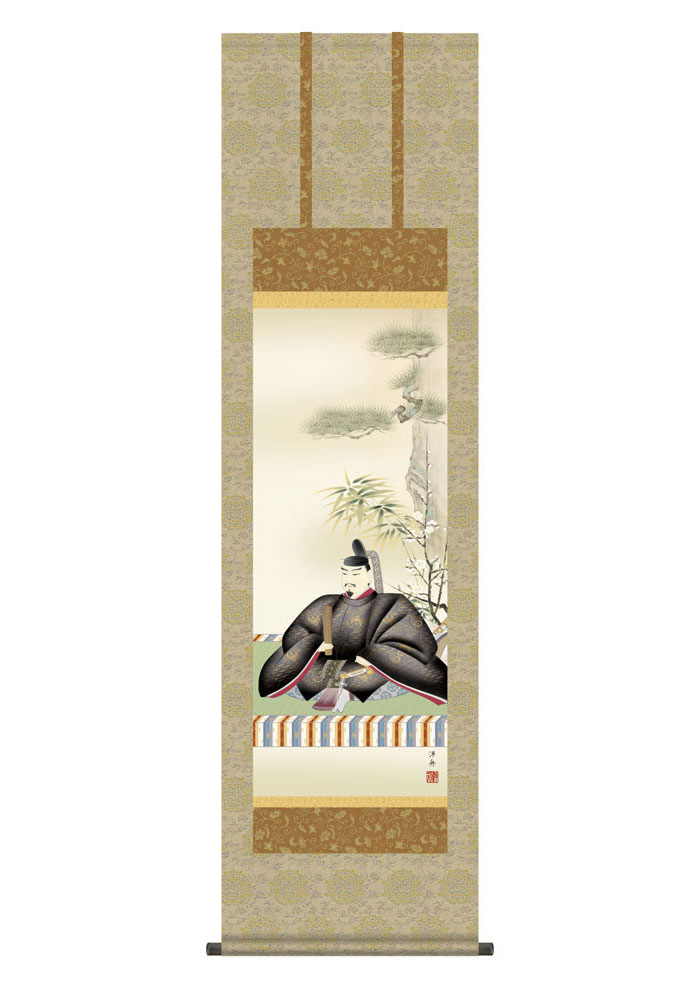掛け軸 掛軸 慶事飾り 慶祝画 天神 てんじん 幅44.5×高さ約164cm 小野洋舟 尺三 洛彩緞子本丸表装 化粧箱収納 絵 モダン おしゃれ 床の間 和室 日本画 収納箱 壁掛け 壁 飾る
