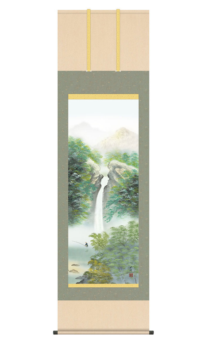 富士山の日本画 掛け軸 木製ケース付き 富士山の日本画 掛け軸