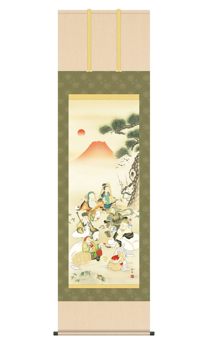 真作/圭山信有/七福神図/大幅/布袋屋掛軸HG-692 真作/圭山信有/七福神図/大幅/布袋屋掛軸HG-692