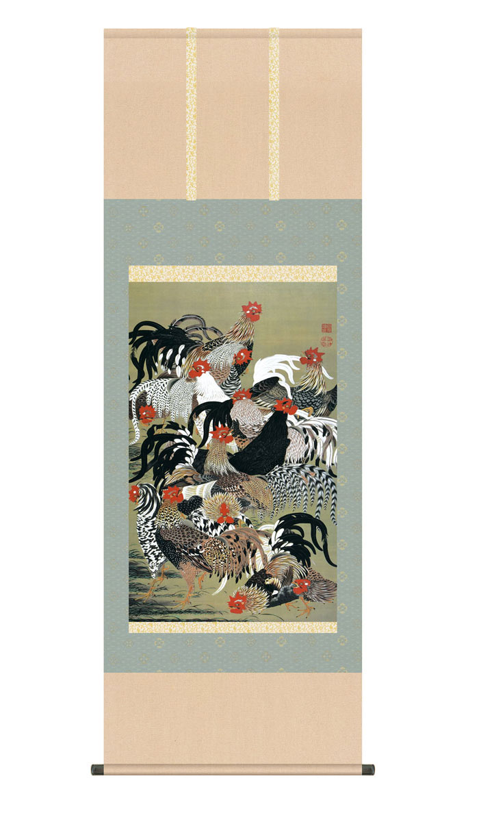 伊藤若冲 白孔雀図 印刷工芸品 日本画 掛け軸 掛軸 茶掛 kz2g9-031.jpg