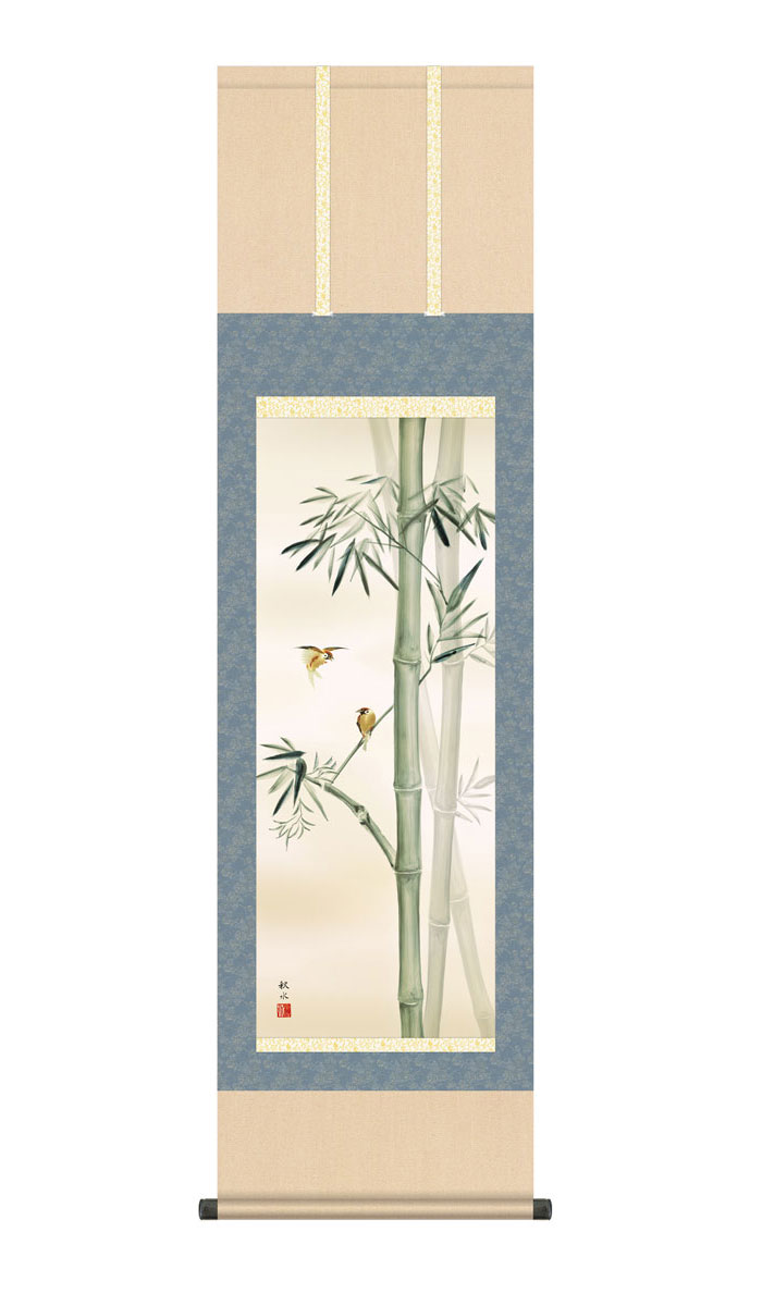 楽天市場】掛け軸 掛軸 竹に雀 たけにすずめ 幅44.5×高さ約164cm 浮田