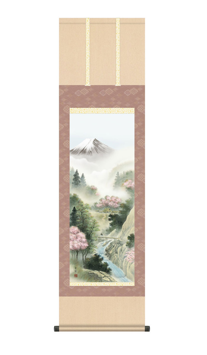 掛軸■富峰 桂翆 富士山 三段表装 茶掛け 雪化粧 冬 日本画 桐共箱 骨董品■ kz2mb4-27a.jpg