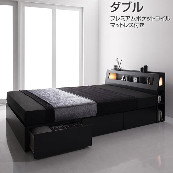 【楽天市場】ブラック 黒 ベッド セミダブル マットレス付き 照明 