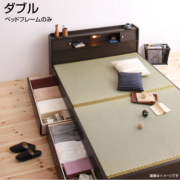 小上がり 畳収納 畳ベッド ダブル 幅141cm 国産畳 い草 ベッド ベット 畳 タタミ たたみ 小さい 小さめ ダブルベッド 大量収納 日本製 国産 ライト付き 棚付き 引き戸付き棚 引き出し 収納付きベッド 敷き布団 ベッド下収納 夫婦 新婚 同棲 一人暮らし ベッド ベット 和室