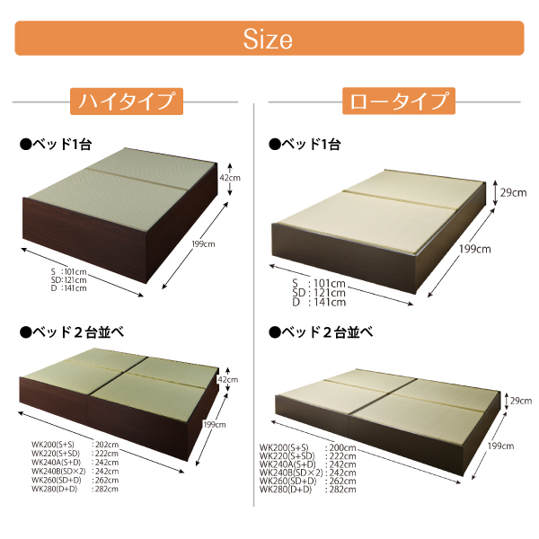 【楽天市場】お客様組立 連結ベッド 小上がり 畳ベッド 日本製 ベッドフレームのみ クッション畳 ワイドK240(シングル+ダブル) 高さ