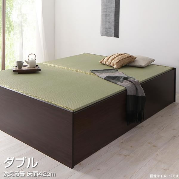 全国宅配無料 楽天市場 組み立て設置付き 畳ベッド 日本製 洗える畳 ダブル 高さ42cm 小上がり 収納ベッド ベッドフレームのみ ハイタイプ ヘッドレスベッド 布団収納 収納 大容量収納 畳 たたみ タタミ ベッド ベット すのこ 頑丈 丈夫 日本製 夫婦 新婚 家族 低