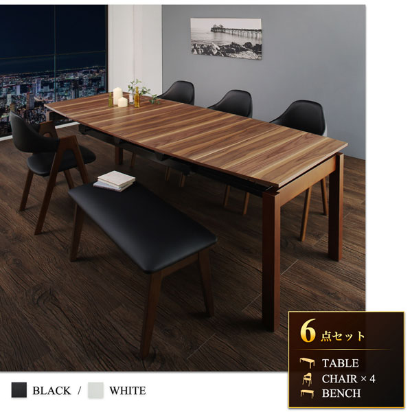 【楽天市場】伸縮式 ダイニングテーブルセット 8人 8人掛け ブラック ホワイト ベンチセット 8点セット （テーブル幅140240+チェア6脚+ベンチ1脚） 伸長式 伸びる 広がる