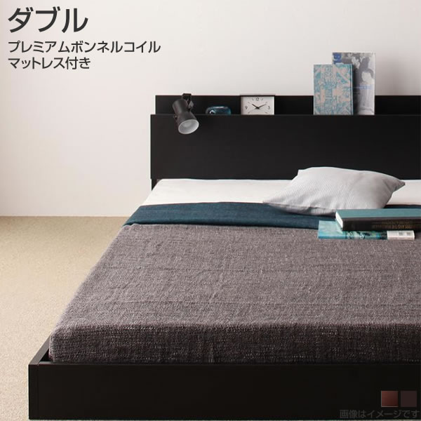 ベッド マットレス付き ダブル ローベッド フロアベッド ダブルベッド ロー 低い ベット べっと 棚付きベッド 宮付きベッド コンセント付きベッド 低いベッド ロータイプ ローベット フロアベット ヘッドボード 木製 同棲 新婚 プレミアムボンネルコイルマットレス付き