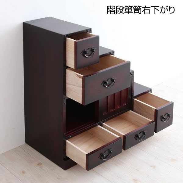 楽天市場】民芸調 階段箪笥 左下がり 幅67×奥行34.5×高さ70cm タンス