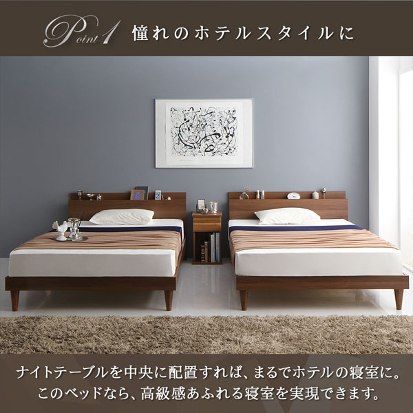 【楽天市場】広いベッド すのこベッド 2台 ツインベッド （シングル+セミダブル） プレミアムボンネルコイルマットレス付き 宮付き コンセント