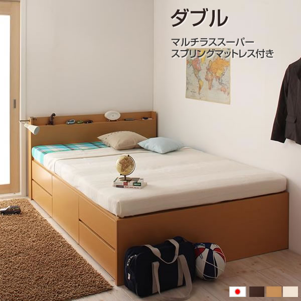 楽天市場】組立設置付 ベッド ダブル 引き出し付き マットレス付き
