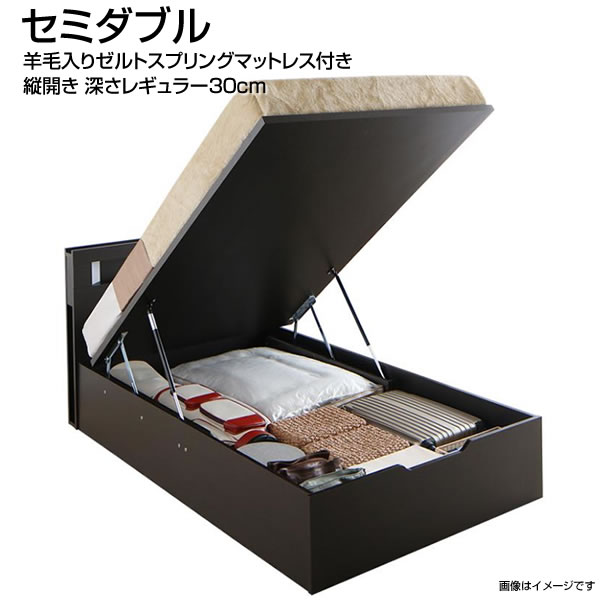 構図生み御伽 跳上がり華燭臥榻 セミダブルベッド 縦喰い違い セミダブル 深さレギュラー 毛糸始まりゼルトスプリングマットレス付き せみだぶるべっど ベッド ベット マットレス書き割り 太い能力 収納付きベッド リフトアップベッド 光源付き 棚付き 差し込み付き 妻夫