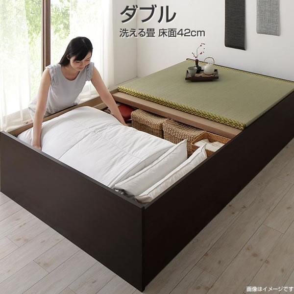 たたみベッド 収納ベッド お客様組立 日本製 畳ベッド ヘッドレスベッド 洗える畳 ダブル 42cm ハイタイプ ハイベッド 布団収納 来客用ベッド 簡易ベッド ベッド下収納 すのこ仕様 頑丈 丈夫 木製 畳 たたみ 和室｜収納ベッド専門店