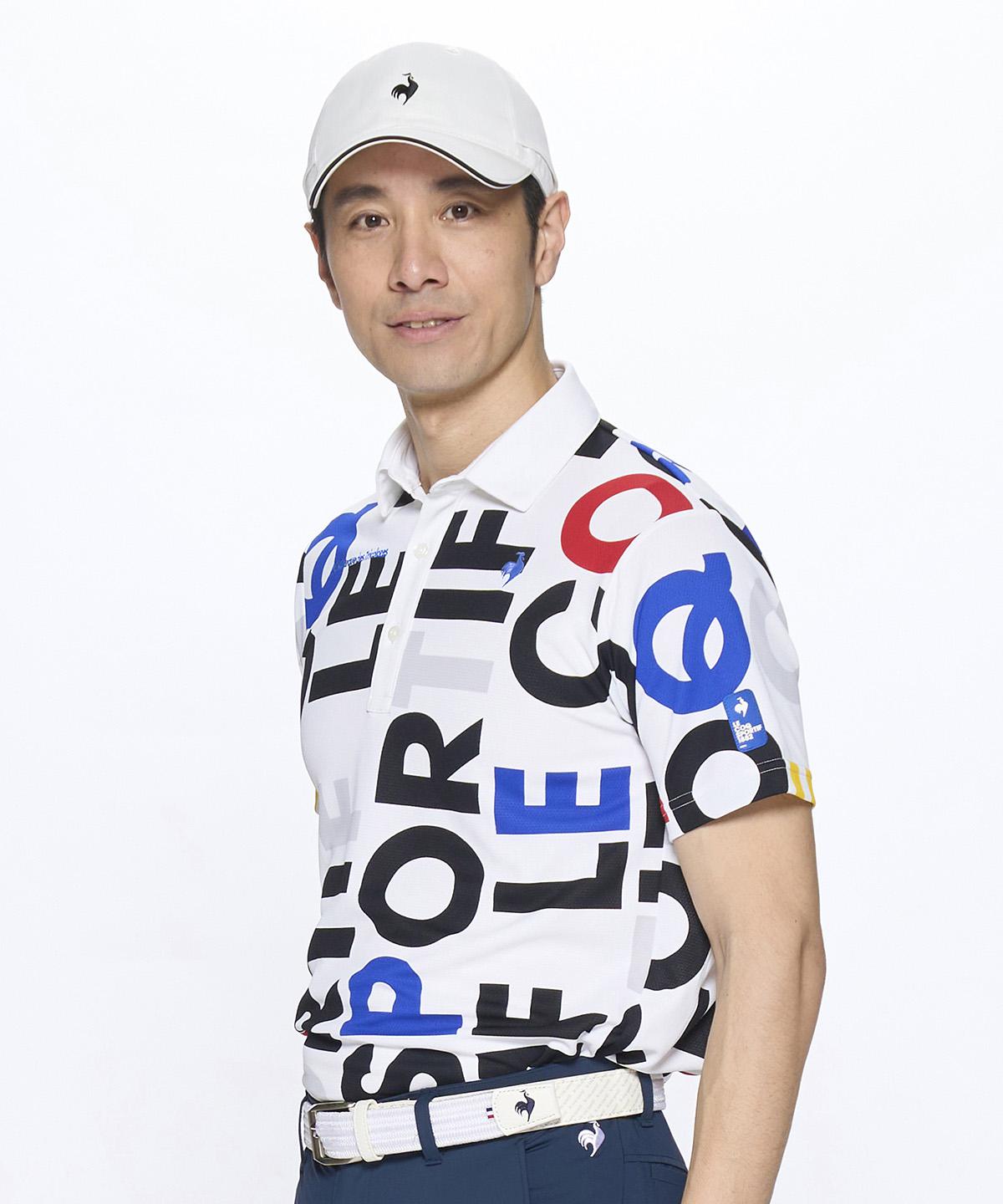 【堅苦しさ】ルコックスポルティフ ゴルフ マルチ色合いロゴタイプ柄半袖プルオーバー メンズ 成人男性 吸汗速乾 伸ばすこと UVとり捨てる サンスクリーン 高通気 スポーツシャツ お召しもの ゴルフ 今めかしい 運動競技 ブランド名 LG5SHS05M